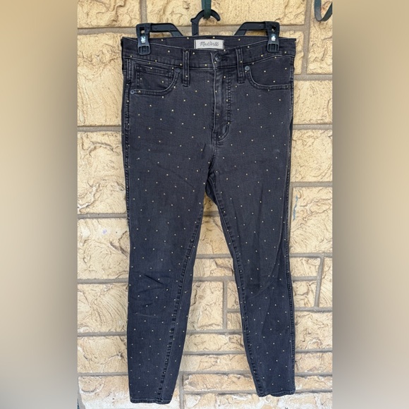Madewell Jeans 10” High Rise Skinny Jeans Black Gold Metallic Dots Size 27 - Picture 3 of 12